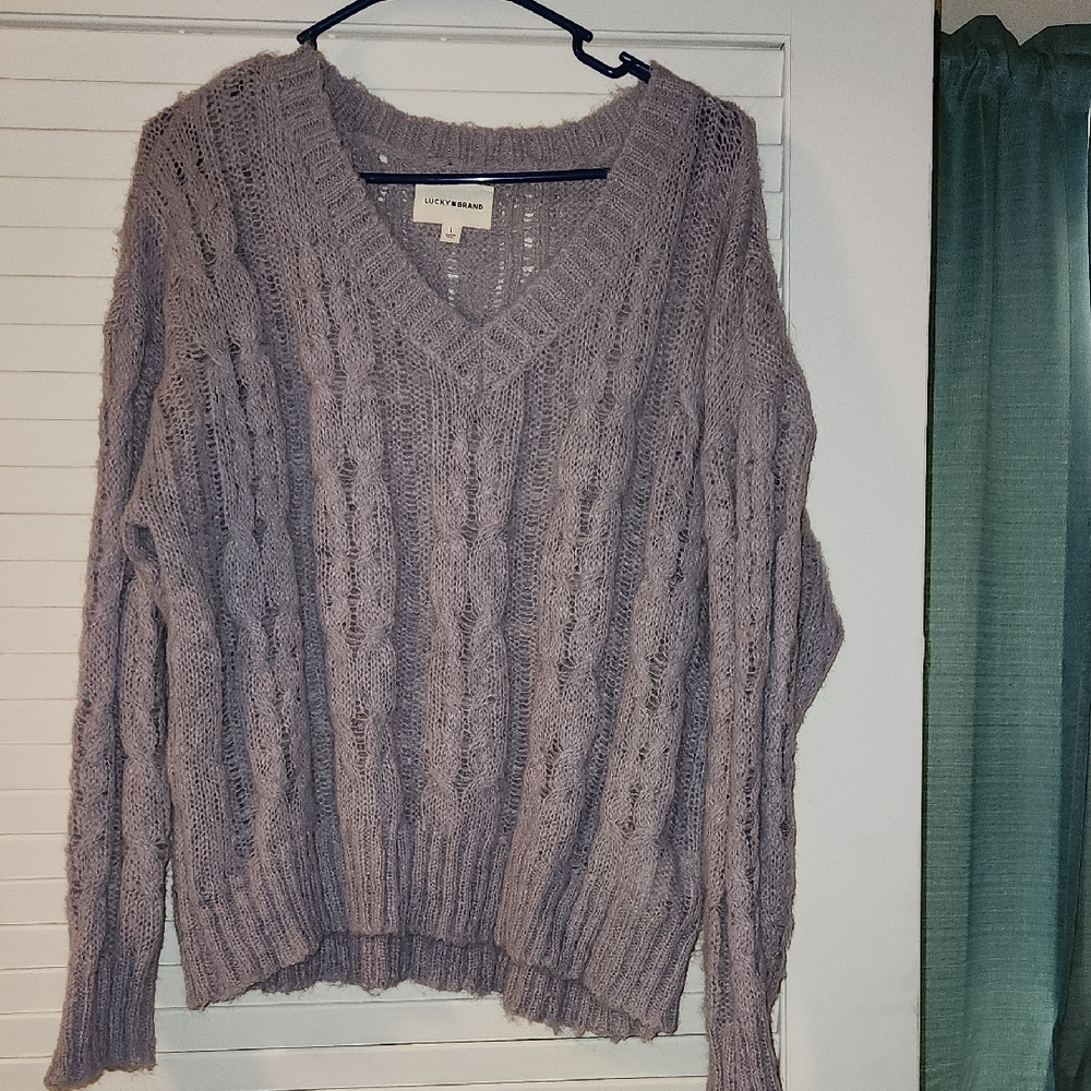 Lucky Brand Lavender Cable Knit V-Neck Sweater